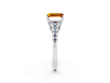 White gold Three-Stone Emerald Cut Citrine Ring with Pavé Band and Prong Setting_14