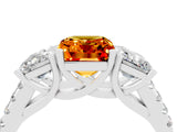 White gold Three-Stone Emerald Cut Citrine Ring with Pavé Band and Prong Setting_16