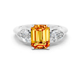 White gold Three-Stone Emerald Cut Citrine Ring with Pear Side Stones and Four-Prong Setting