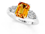 White gold Three-Stone Emerald Cut Citrine Ring with Pear Side Stones and Four-Prong Setting_1
