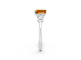 White gold Three-Stone Emerald Cut Citrine Ring with Pear Side Stones and Four-Prong Setting_2