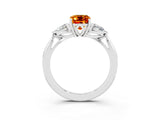 White gold Three-Stone Emerald Cut Citrine Ring with Pear  Side Stones in Four-Prong Setting_15