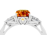 White gold Three-Stone Emerald Cut Citrine Ring with Pear  Side Stones in Four-Prong Setting_16