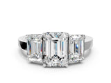 White gold Three-Stone Emerald Cut Cut Diamond Engagement Ring with Flat Band and Four-Prong Setting_158