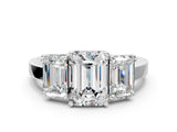 White gold Three-Stone Emerald Cut Cut Diamond Engagement Ring with Flat Band and Four-Prong Setting_158