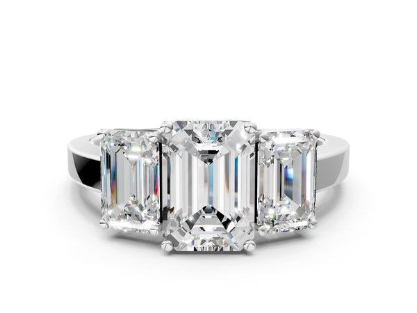 White gold Three-Stone Round Cut Diamond Engagement Ring with Flat Band and Four-Prong Setting