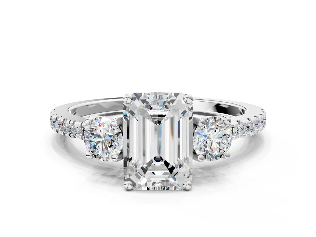 White gold Three-Stone Emerald Cut Cut Diamond Pavé Band with Prong Setting_19