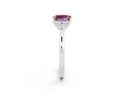 White gold Three-Stone Emerald Cut Cut Diamond Ring with Pear Side Stones in Four-Prong Setting_2