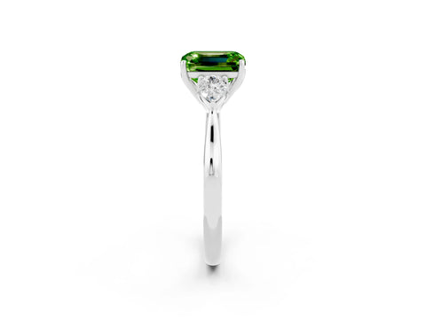 White gold Three-Stone Emerald Cut Cut Diamond Ring with Pear Side Stones in Four-Prong Setting_2