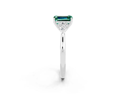 White gold Three-Stone Emerald Cut Cut Diamond Ring with Pear Side Stones in Four-Prong Setting_2