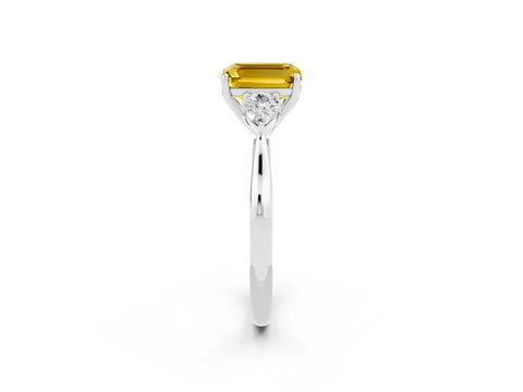 White gold Three-Stone Emerald Cut Cut Diamond Ring with Pear Side Stones in Four-Prong Setting_2