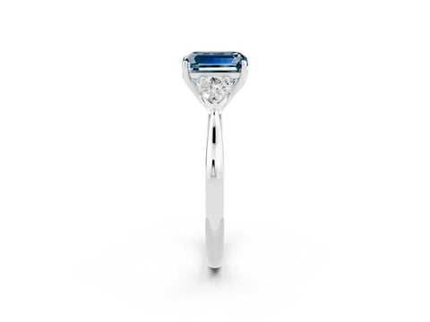 White gold Three-Stone Emerald Cut Cut Diamond Ring with Pear Side Stones in Four-Prong Setting_2