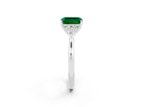 White gold Three-Stone Emerald Cut Cut Diamond Ring with Pear Side Stones in Four-Prong Setting_2