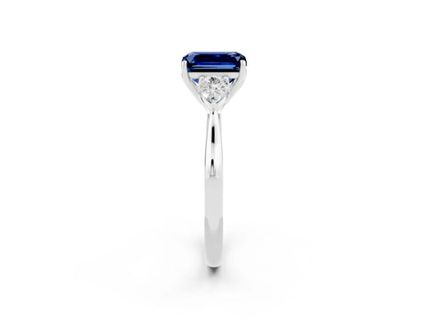 White gold Three-Stone Emerald Cut Cut Diamond Ring with Pear Side Stones in Four-Prong Setting_2