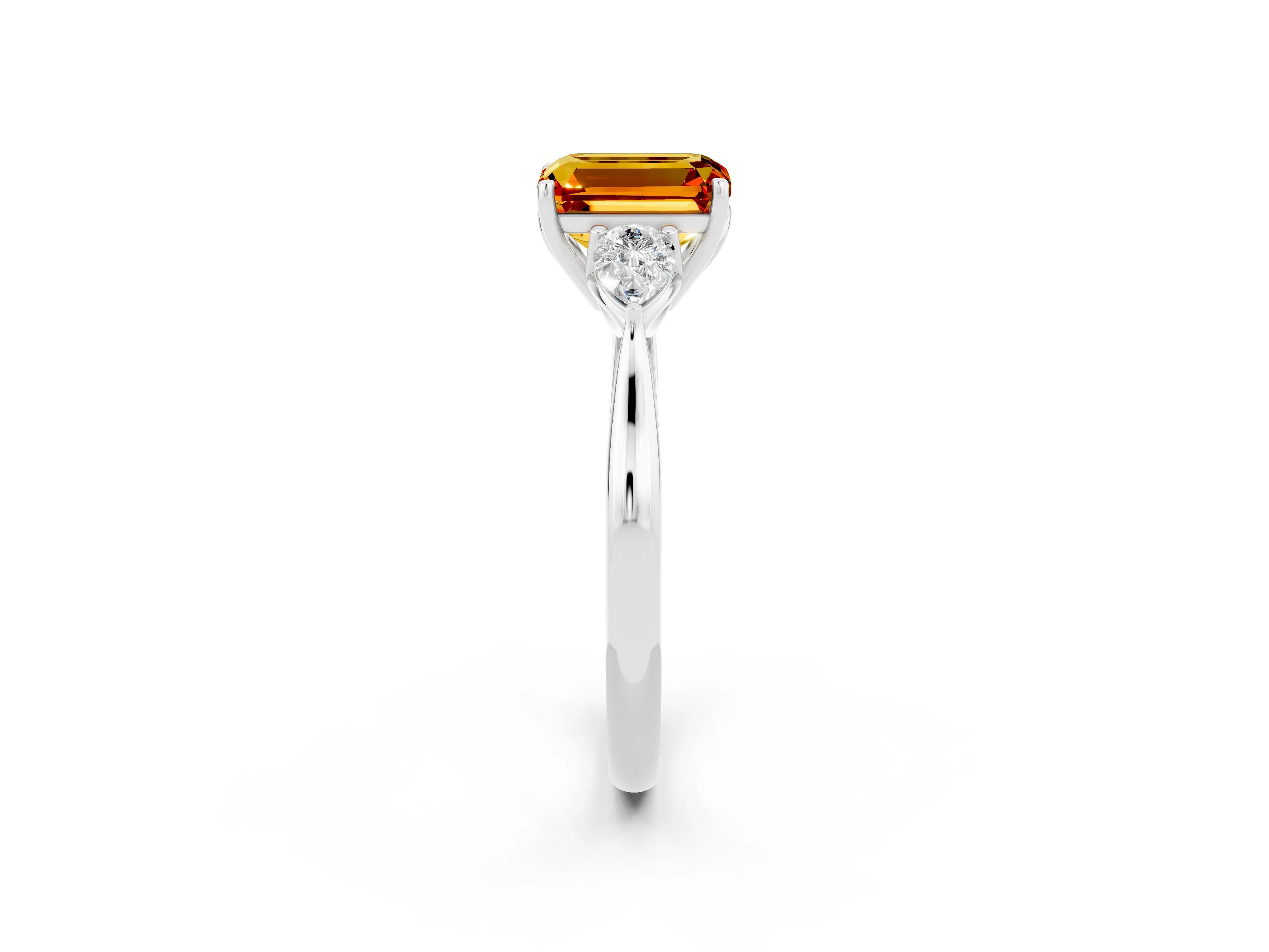 White gold Three-Stone Emerald Cut Cut Diamond Ring with Pear Side Stones in Four-Prong Setting_2