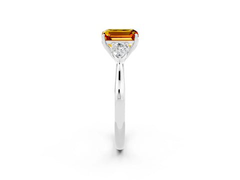White gold Three-Stone Emerald Cut Cut Diamond Ring with Pear Side Stones in Four-Prong Setting_2
