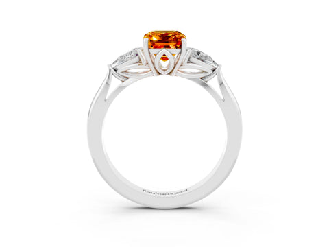White gold Three-Stone Emerald Cut Cut Diamond Ring with Pear Side Stones in Four-Prong Setting_3