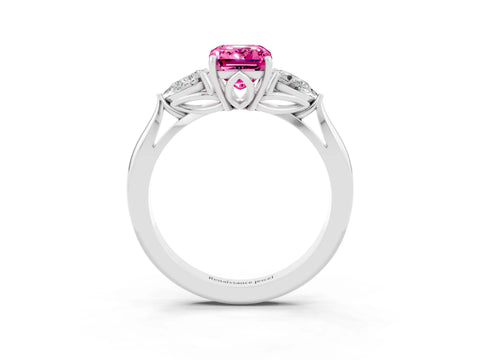 White gold Three-Stone Emerald Cut Cut Diamond Ring with Pear Side Stones in Four-Prong Setting_3