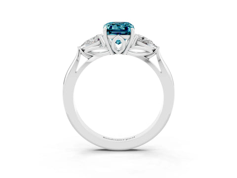 White gold Three-Stone Emerald Cut Cut Diamond Ring with Pear Side Stones in Four-Prong Setting_3
