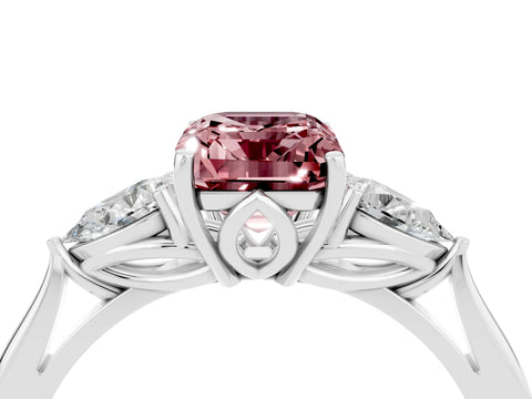 White gold Three-Stone Emerald Cut Cut Diamond Ring with Pear Side Stones in Four-Prong Setting_4
