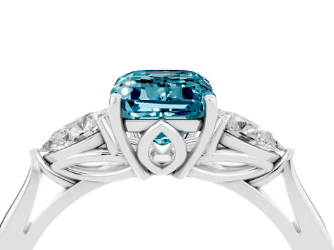 White gold Three-Stone Emerald Cut Cut Diamond Ring with Pear Side Stones in Four-Prong Setting_4