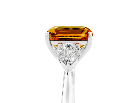 White gold Three-Stone Emerald Cut Cut Diamond Ring with Pear Side Stones in Four-Prong Setting_5