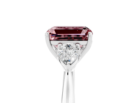 White gold Three-Stone Emerald Cut Cut Diamond Ring with Pear Side Stones in Four-Prong Setting_5