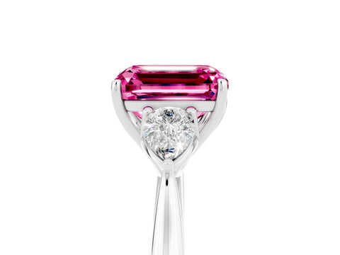 White gold Three-Stone Emerald Cut Cut Diamond Ring with Pear Side Stones in Four-Prong Setting_5