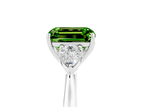 White gold Three-Stone Emerald Cut Cut Diamond Ring with Pear Side Stones in Four-Prong Setting_5