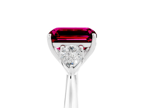White gold Three-Stone Emerald Cut Cut Diamond Ring with Pear Side Stones in Four-Prong Setting_5