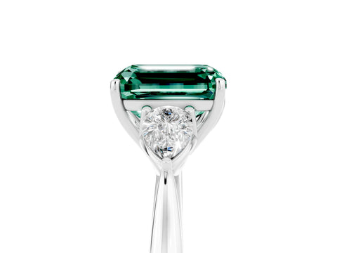 White gold Three-Stone Emerald Cut Cut Diamond Ring with Pear Side Stones in Four-Prong Setting_5