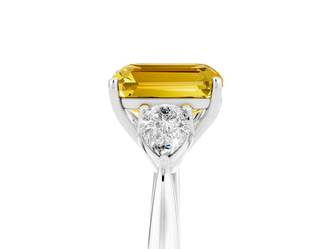 White gold Three-Stone Emerald Cut Cut Diamond Ring with Pear Side Stones in Four-Prong Setting_5
