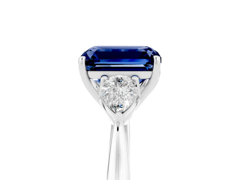 White gold Three-Stone Emerald Cut Cut Diamond Ring with Pear Side Stones in Four-Prong Setting_5