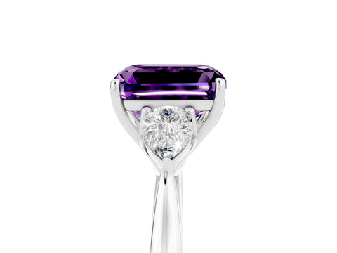 White gold Three-Stone Emerald Cut Cut Diamond Ring with Pear Side Stones in Four-Prong Setting_5