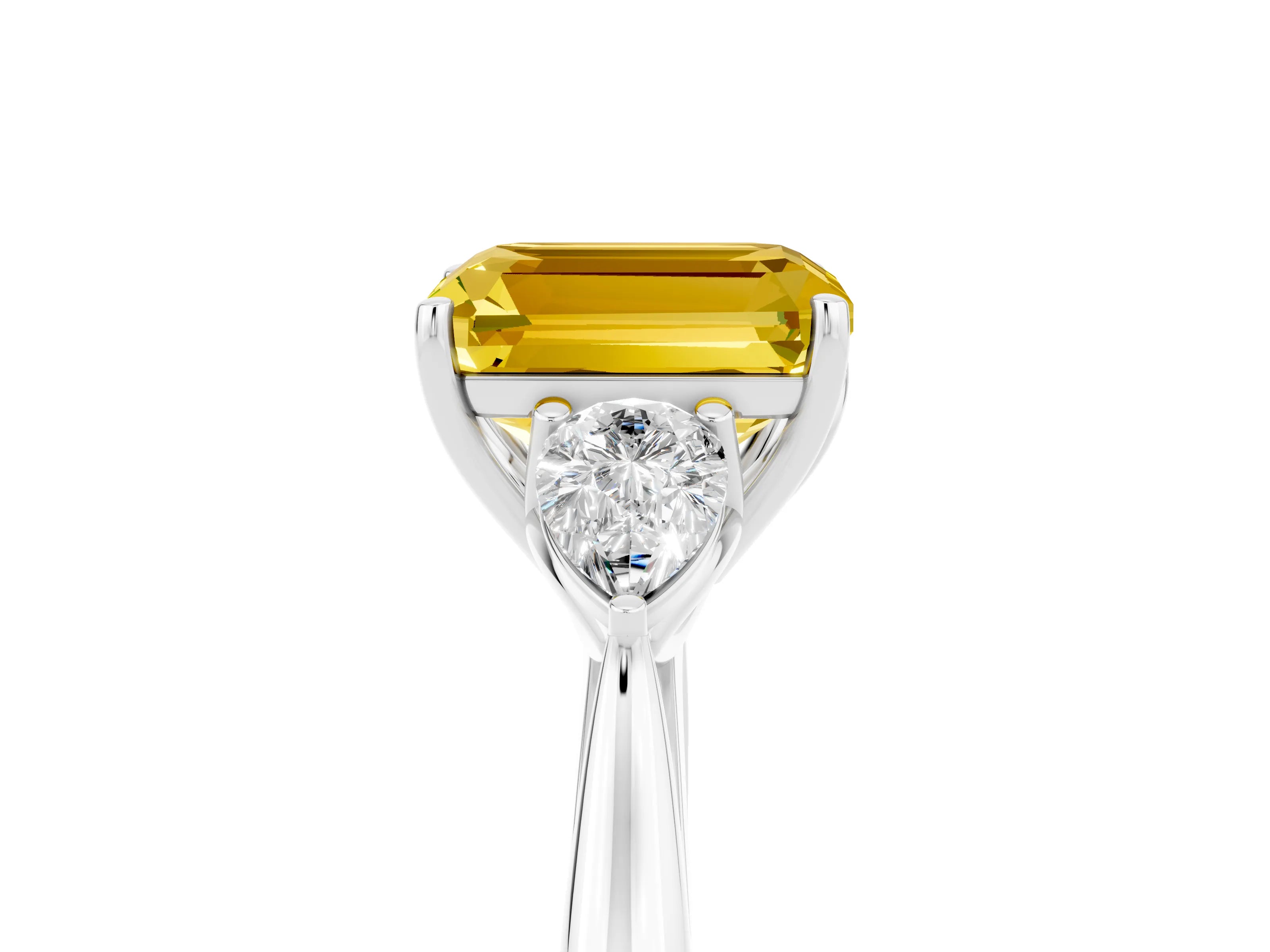 White gold Three-Stone Emerald Cut Cut Diamond Ring with Pear Side Stones in Four-Prong Setting_5