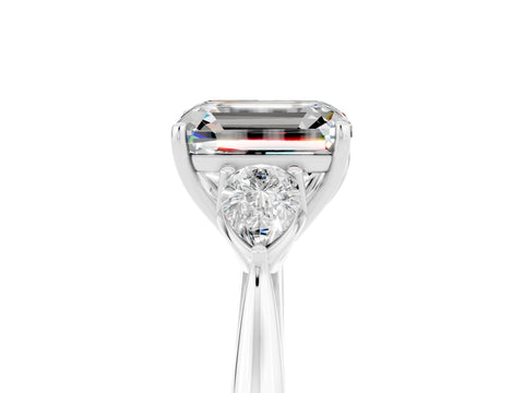 White gold Three-Stone Emerald Cut Cut Diamond Ring with Pear Side Stones in Four-Prong Setting_5