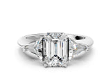 White gold Three-Stone Emerald Cut Cut Diamond Ring with Trillion Side Stones and Four-Prong Setting_15