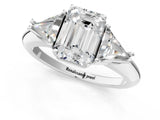 White gold Three-Stone Emerald Cut Cut Diamond Ring with Trillion Side Stones and Four-Prong Setting_16