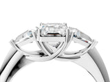 White gold Three-Stone Emerald Cut Cut Diamond Ring with Trillion Side Stones and Four-Prong Setting_19