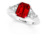 White gold Three-Stone Emerald Cut Cut Diamond Ring with Trillion Side Stones and Four-Prong Setting_1