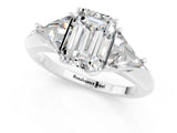 White gold Three-Stone Emerald Cut Cut Diamond Ring with Trillion Side Stones and Four-Prong Setting_1