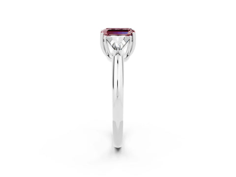 White gold Three-Stone Emerald Cut Cut Diamond Ring with Trillion Side Stones and Four-Prong Setting_2