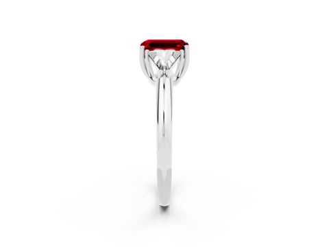 White gold Three-Stone Emerald Cut Cut Diamond Ring with Trillion Side Stones and Four-Prong Setting_2