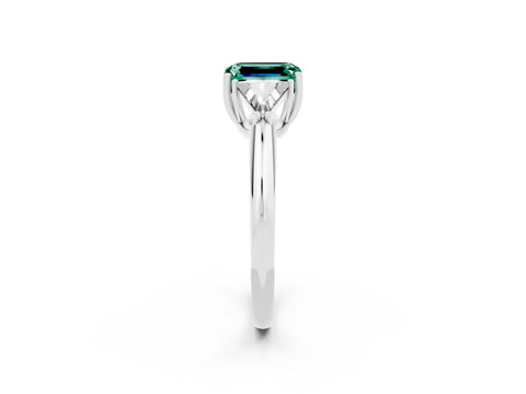 White gold Three-Stone Emerald Cut Cut Diamond Ring with Trillion Side Stones and Four-Prong Setting_2