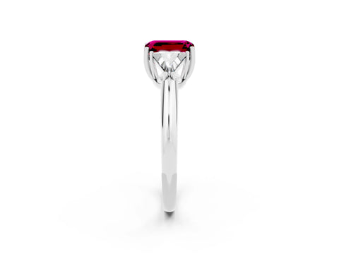 White gold Three-Stone Emerald Cut Cut Diamond Ring with Trillion Side Stones and Four-Prong Setting_2