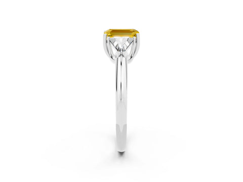 White gold Three-Stone Emerald Cut Cut Diamond Ring with Trillion Side Stones and Four-Prong Setting_2