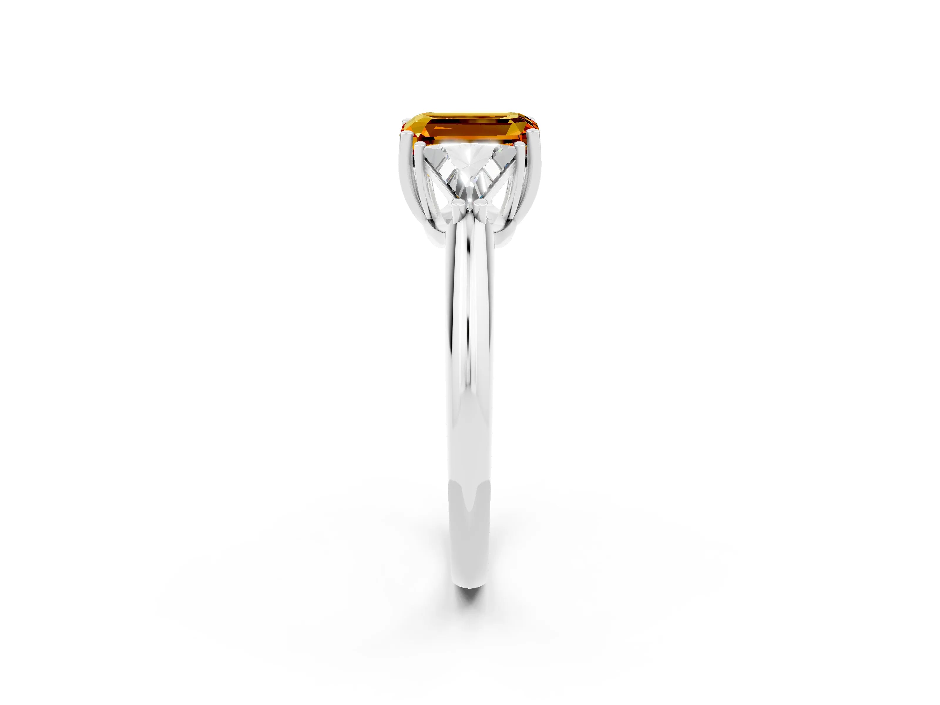 White gold Three-Stone Emerald Cut Cut Diamond Ring with Trillion Side Stones and Four-Prong Setting_2