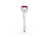 White gold Three-Stone Emerald Cut Cut Diamond Ring with Trillion Side Stones and Four-Prong Setting_2