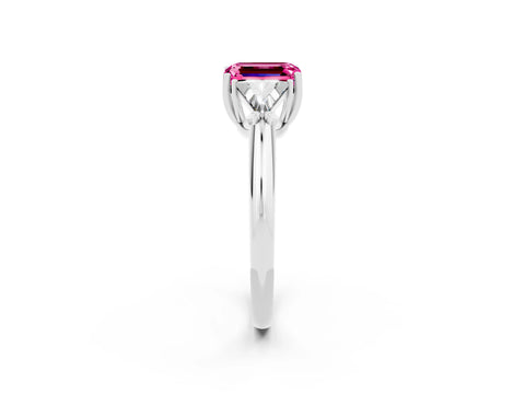 White gold Three-Stone Emerald Cut Cut Diamond Ring with Trillion Side Stones and Four-Prong Setting_2