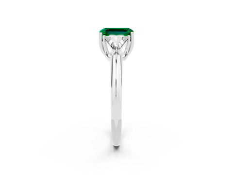 White gold Three-Stone Emerald Cut Cut Diamond Ring with Trillion Side Stones and Four-Prong Setting_2
